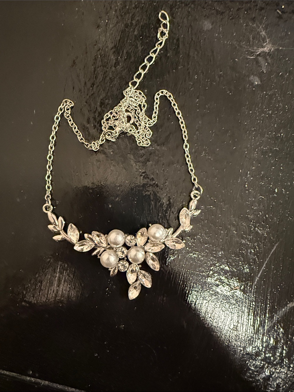 Delicate Silver Floral Crystal Necklace - Women's Jewelry